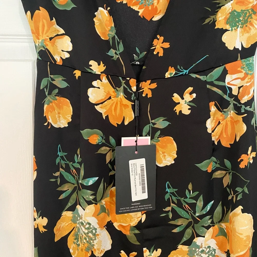 NWT PrettyLittleThing Black Floral Print Ruched Midi - Picture 5 of 5